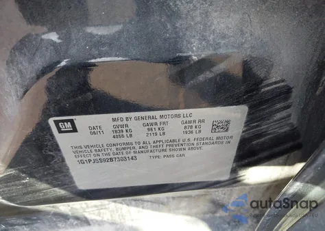 2011 Chevrolet Cruze Eco z USA, uszkodzony, nr VIN 1G1PJ5S92B7303143